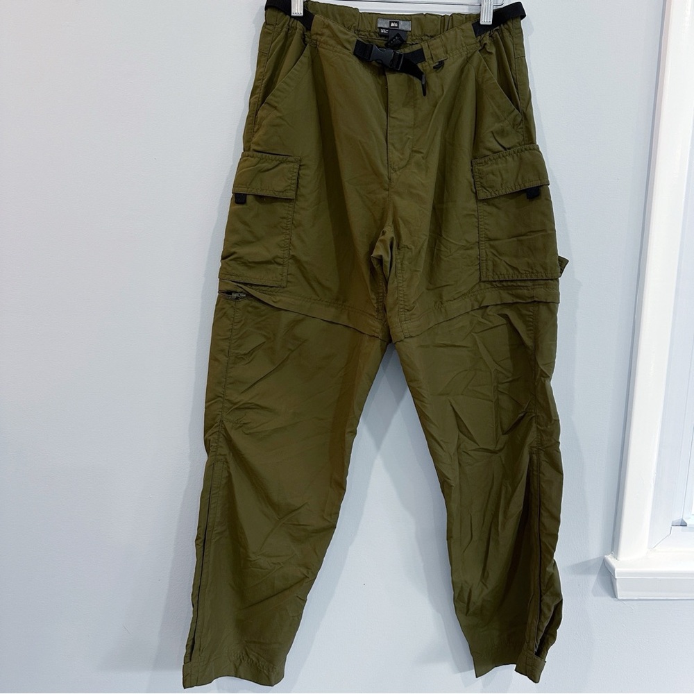 REI UPF 50 Womens Hiking Pants Zip Off Legs Olive Green size 10